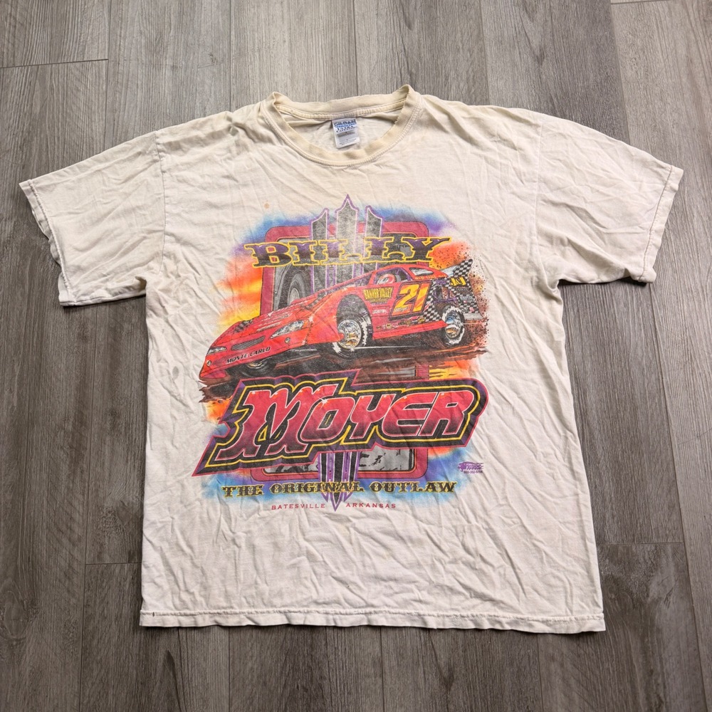 Vintage Billy Moyer #21 Racing Tee L Outlaw Dirt Late Model Batesville Arkansas
